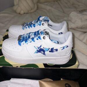 Bape White and Blue Star Sneakers